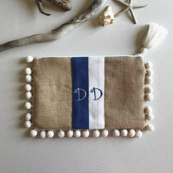 White and Blue Personalized Clutch